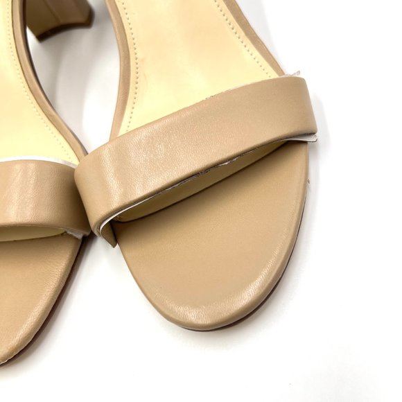 Nine West Size 10 Natural Nude Tan Beige Leather Block Heels Sandals Shoes - Picture 5 of 14